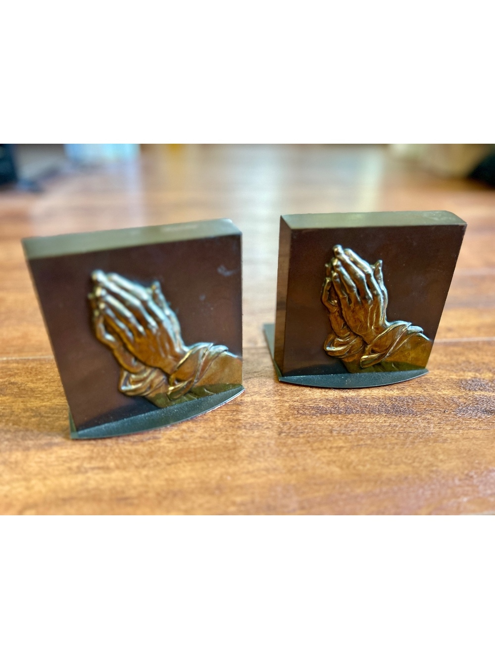 Vintage YPM Praying Hands Metal Bookends Set